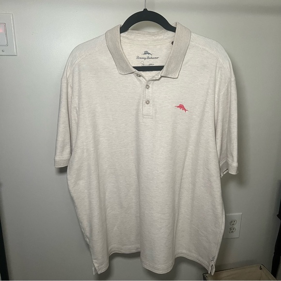 Tommy Bahama Supima Cotton Blend XL Oatmeal Polo Golf Shirt - Picture 1 of 10